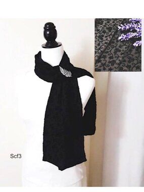 DISNEY Mickey Black Silk Velvet Scarf Paisley Rectangle 2-Layer Lined Unisex